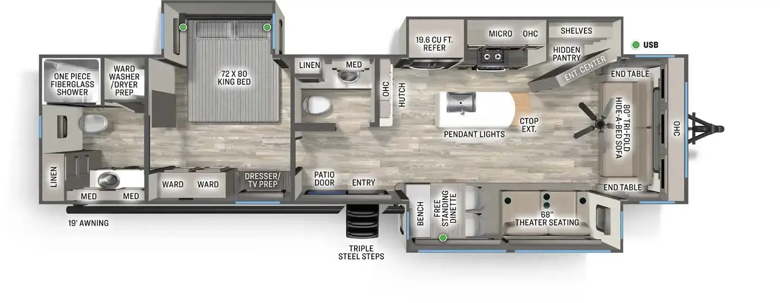 New 2026 Forest River RV Sandpiper Destination Trailers 389HBFL — floorplan 1
